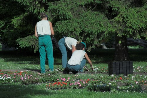 Safe landscaping operations with barriers and site supervision