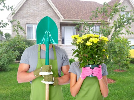 Landscaping team assessing a garden service complaint